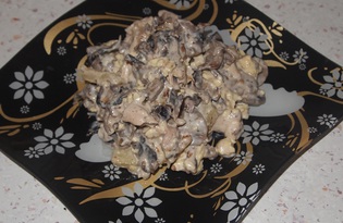 Рецепт "Куриный салат с ананасами и грибами" пошаговое фото