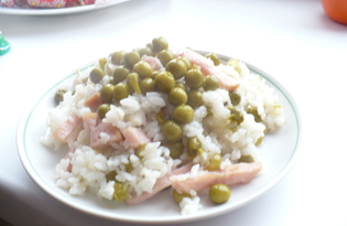 Рис с ветчиной и зеленым горошком (рецепт с пошаговыми фото)