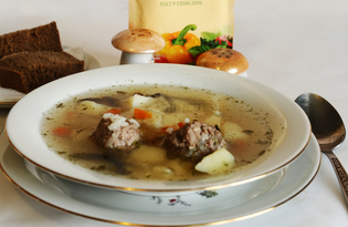 Суп с фрикадельками и грибами (пошаговый фото рецепт)