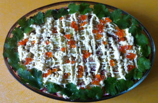 Копченая семга с овощами и красной икрой (рецепт с пошаговыми фото)