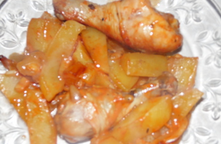 Запеченные куриные голени с картофелем в кетчупе и майонезе (пошаговый фото рецепт)