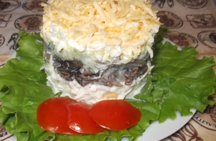 Легкий слоеный салат с грибами и сыром "Башня" (пошаговый фото рецепт)