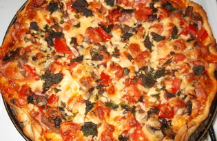 Пицца с колбасой и шампиньонами (пошаговый фото рецепт)