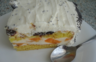 Торт "Птичье молоко" с консервированными абрикосами (пошаговый фото рецепт)