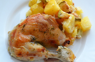 Курица с картошкой и кабачками в духовке (пошаговый фото рецепт)