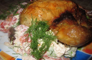 Цыпленок фаршированный грибами и томатами (пошаговый фото рецепт)