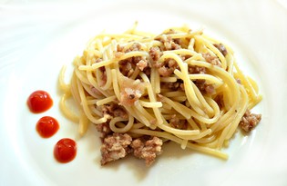 Спагетти с мясным фаршем (пошаговый фото рецепт)