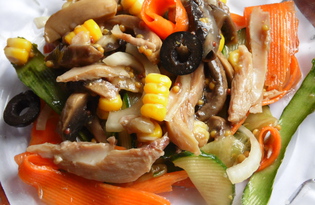 Китайский салат с грибами и курицей (пошаговый фото рецепт)