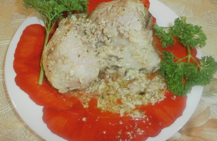 Мясо под майонезом с грецкими орехами (пошаговый фото рецепт)