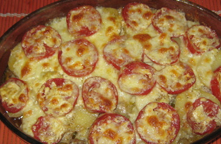 Запеканка с картофелем, баклажанами, фаршем и помидорами (пошаговый фото рецепт)