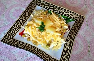 Слоеный салат с сыром и ананасами (пошаговый фото рецепт)