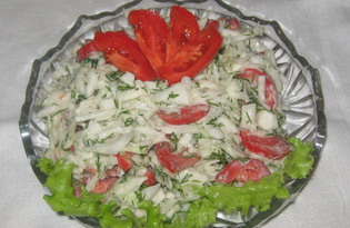 Салат с белокочанной капустой, помидорами и сметаной (пошаговый фото рецепт)