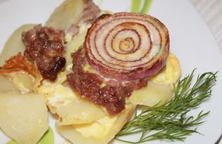 Картофель со свиным фаршем и луком в духовке (пошаговый фото рецепт)