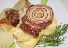 Картофель со свиным фаршем и луком в духовке (пошаговый фото рецепт)
