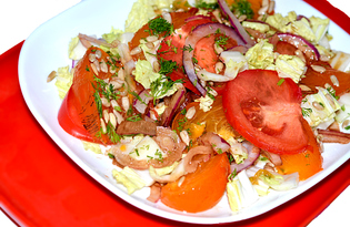 Салат с хурмой и помидорами (пошаговый фото рецепт)