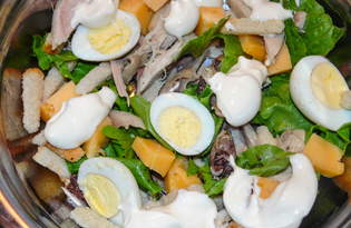 Салат "Цезарь" с перепелиными яйцами и майонезом (пошаговый фото рецепт)