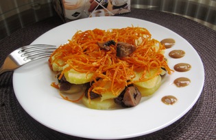 Салат с картофелем, грибами и корейской морковью (пошаговый фото рецепт)