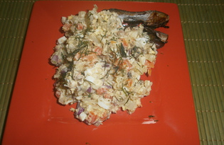 Салат с консервированной салакой, морковью и синим луком «Красивейшее чудо» (пошаговый фото рецепт)