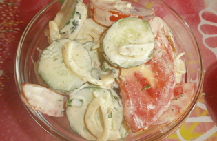 Салат из помидоров и огурцов с луком (пошаговый фото рецепт)