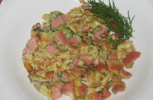 Омлет с колбасой на сковороде (пошаговый фото рецепт)