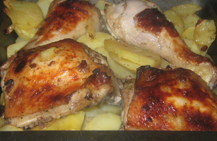 Куриные окорочка и картофель в духовке (пошаговый фото рецепт)