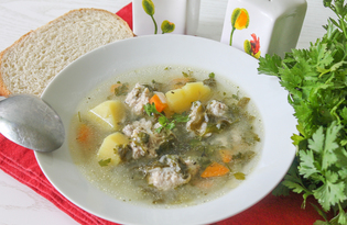 Суп с щавелем и куриными фрикадельками (пошаговый фото рецепт)
