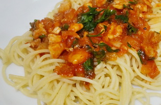 Спагетти с курицей в томатном соусе (пошаговый фото рецепт)