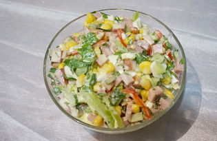 Салат с ветчиной и овощами (пошаговый фото рецепт)
