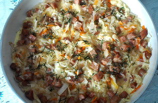 Омлет с белокочанной капустой и колбасой (пошаговый фото рецепт)