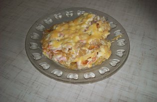 Капустная запеканка с сыром и сосиской (пошаговый фото рецепт)