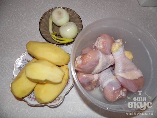Запеченные куриные голени с картофелем в кетчупе и майонезе
