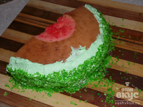 Торт из бисквита со сгущенкой "Арбузный ломтик"